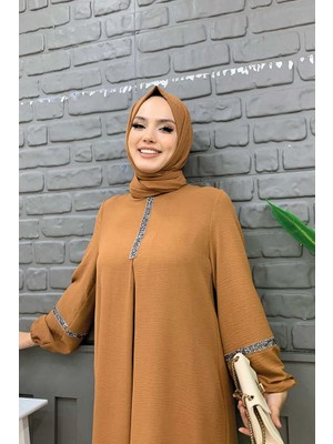 Bym Fashion Bym Taş Işleme Detaylı Pantolonlu Tunik Takım 8464 Taba