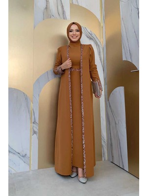 Bym Fashion Bym 3838-1 Taş Detaylı Yelekli Takım Taba