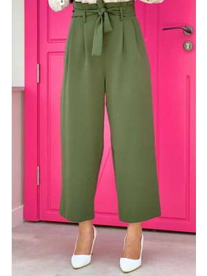 Bym Fashion Fermuarlı Bel Bağcıklı Pantolon 0174 Haki