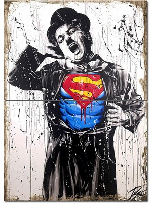 Bedeko Superman Charlie Chapline Dekoratif Ahşap Tablo 70CMX 100CM