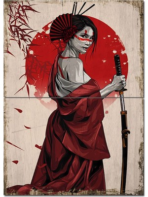 Bedeko Kadın Samuray Hediyelik Ahşap Tablo 70CMX 100CM