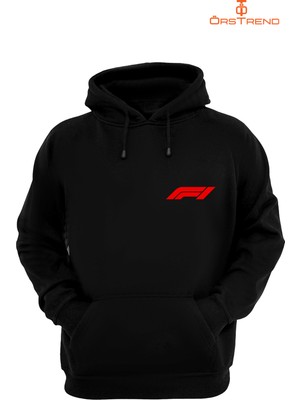 Ors Trend Formula 1 Baskılı 3 Iplik Unisex Siyah Kapişonlu Sweatshirt