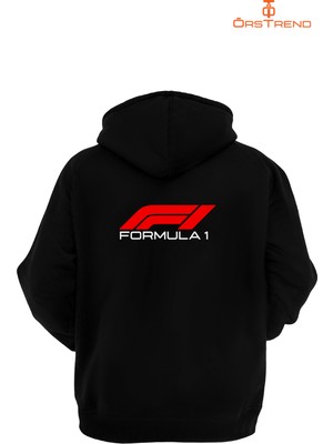 Ors Trend Formula 1 Baskılı 3 Iplik Unisex Siyah Kapişonlu Sweatshirt