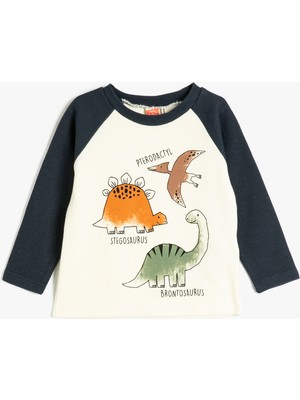 Koton Dinozorlu Sweatshirt Bisiklet Yaka Uzun Kollu Pamuklu