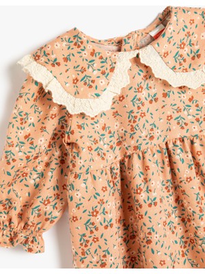 Koton Elbise Uzun Kollu Geniş Bebe Yaka Fisto Işleme Detaylı Manşetleri Lastikli