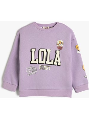 Koton Lola Bunny Sweatshirt Lisanslı Uzun Kollu Bisiklet Yaka Şardonlu