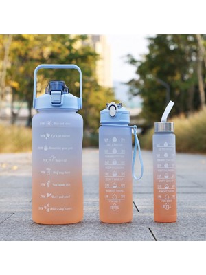 Elite AVM Motivasyonel 3lü Set Su Matarası Su Şişesi Suluk 2LT+900ML+600ML Tritan Spor Salonu Su Şişesi Suluk