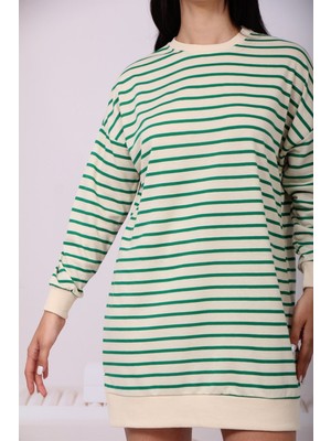 Ebedi Collection Kadın Yeşil Çizgili Sweat Tunik