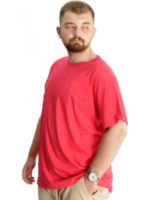 ModeXL Büyük Beden Erkek T-Shirt Basic 20031 Mercan Kısa Kol Pamuk Günlük Rahat Kullanım