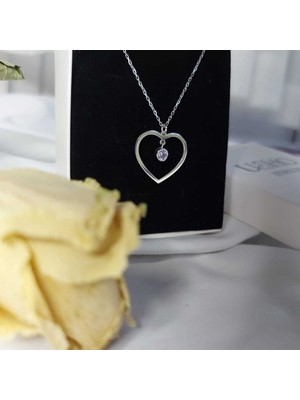 Usho Jewelry 925 Ayar Gümüş Doğum Taşlı Kalp Kolye