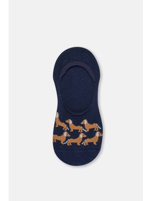 Dagi Mavi Kadın Köpek Desenli Görünmez Çorap