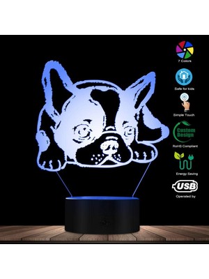 Jingyi 3D Illusion Gece Lambası Fransız Bulldog LED Illusio (Yurt Dışından)