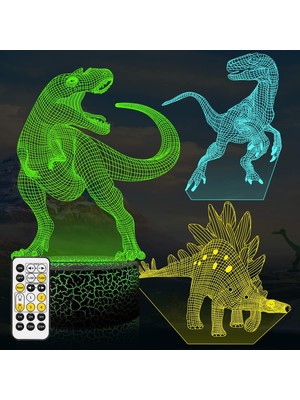 Jingyi 3D Dinozor LED Gece Lambası - 3 Desen 16 Renk (Yurt Dışından)