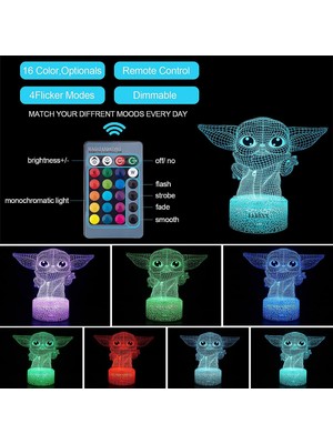 Jingyi 3D Gece Işıkları Bebek Yoda Hediyeleri Doğum Günü Dekorasyonu (Yurt Dışından)