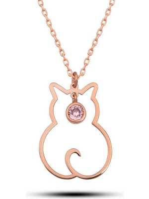 Inure Jewelry Gümüş Ekim Ayı Doğum Taşı Kedi Kadın Kolye