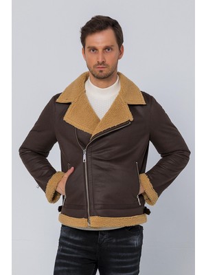 Cekmon Erkek Regular Fit İçi Yünlü Fermuar Detaylı Deri İşçilikli Klasik Deri Mont