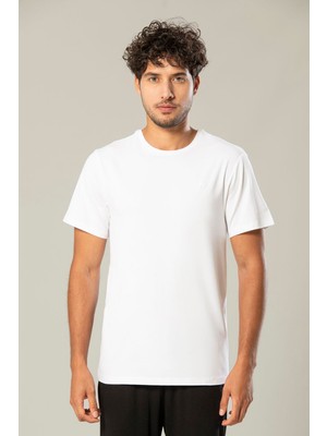 Weweus Beyaz Erkek Modal Comfort Fit Basic T-Shirt 239