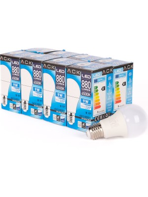 Ack 9W LED Ampul 6500K Beyaz Işık  E27 8'li Eko Paket