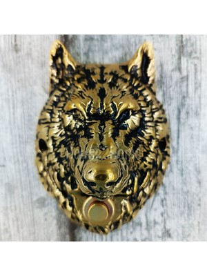 House2Home El Yapımı Pirinç Kurt Kapı Zili Sarı Siyah