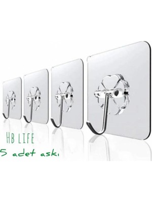 Hb Life 5 Adet 6X6CM Şeffaf Güçlü Kendinden Yapışkanlı Kapı Duvar Askıları Ağır Yük Taşıma