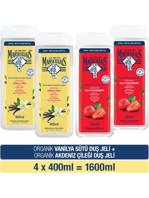 Le Petit Marseillais Organik Vanilya Sütü Duş Jeli 400 ml x2 + Akdeniz Çileği Duş Jeli 400 ml x2