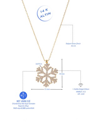 Moom Mücevherat Kadın Taşlı  Kar Tanesi Kolye 14 Ayar Altın