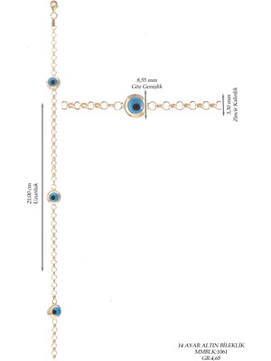 Moom Mücevherat Kadın 14 Ayar Altın Nazar Göz Taşlı Bileklik