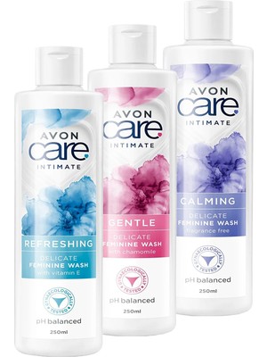 Avon Care Intimate Kadın Dış Bölge Temizleyici 3×250 ml – pH Dengeli, Parabensiz, Hassas Ciltler için Günlük Kullanım