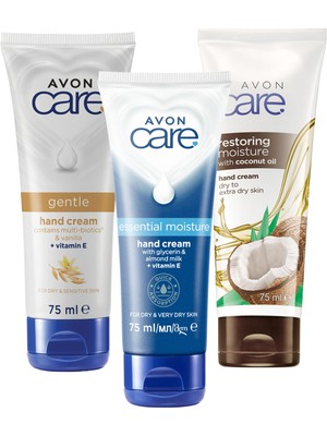 Avon Care El Kremi Kuru Ciltler İçin E Vitaminli Vanilya ve Doğal Yağlı Yoğun Nemlendirici 3×75 ml