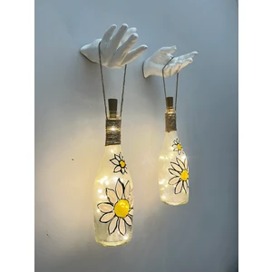 Mes Reves Design Kadın Eli Heykeli Dekorlu Peri LED Işıklı Papatya Desenli Vitray Boyama Şampanya Şişesi Aplik Set