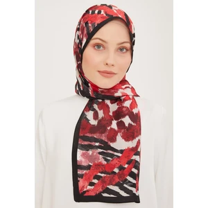 Trend Kırmızı - Siyah Fırça Desen Modal Şal 6318 - 03