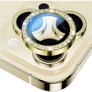 IPHONE 15/15 Plus Taşlı Gold Kamera Koruyucu