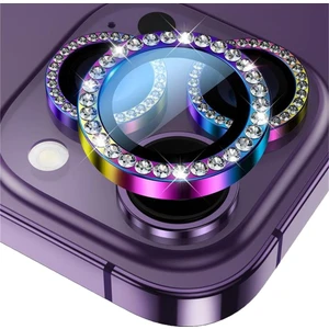 IPHONE 15 Pro/15 Pro Max Taşlı Gökkuşağı Kamera Koruyucu