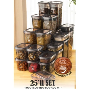 Peggy Dikdörtgen Saklama Kabı Seti 5x(1,9 1,5 1,15 0,8 0,4 lt) Serigrafi Etiketli 24'li