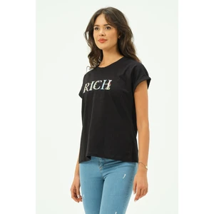 Siyah Kadın Rich Nakışlı Tişört Tshirt