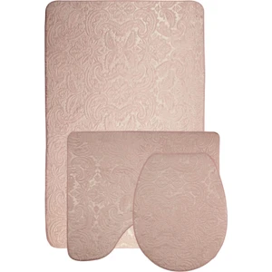 Ultrasoft Desenli Pudra 3’lü Banyo Paspası Halısı Seti Kaymaz Deri Tabanlı Klozet Takımı