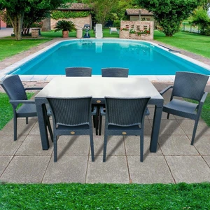 Nar Sokağı Rattan Kahve Masa Takımı 90*150 Camlı Masa 6 Adet Zeugma Rattan Koltuk