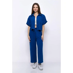 Aerobin Crop Gömlek Beli Lastikli Pantolon 2li Takım Lacivert