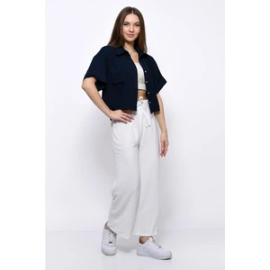 Aerobin Crop Gömlek Beli Lastikli Pantolon 2li Takım Beyaz