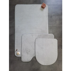 Ultrasoft Düz Gümüş Gri 3’lü Banyo Paspası Halısı Seti Kaymaz Tabanlı Yıkanabilir Klozet Takımı