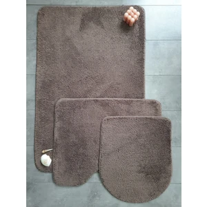 Ultrasoft Düz Kapuçino 3’lü Banyo Halısı Paspası Seti Kaymaz Deri Tabanlı Yıkanabilir Klozet Takımı