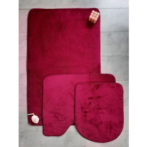 Ultrasoft Düz Mürdüm 3’lü Banyo Halısı Paspası Seti Kaymaz Deri Tabanlı Yıkanabilir Klozet Takımı