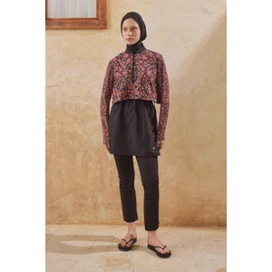 Retro Flower Paraşüt Kumaş 3'Lü Tesettür Mayo Standart