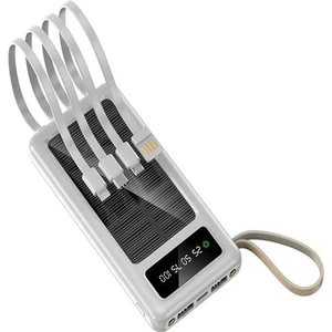 10.000 Mah Güneş Enerjli Solar Powerbank LED Fenerli 2xusb, Lcd, Usb, Mikro, Lightning, Type-C
