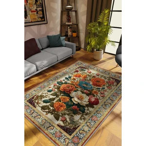 Art Deco Renkli Çiçekler Vintage Halı Görünümlü Dijital Renkli Halı,Rustik Çiçekli Halı