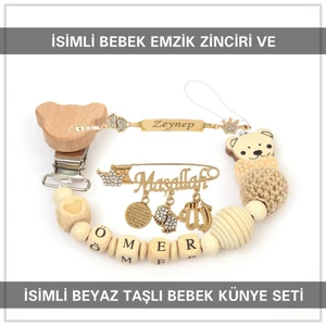 Sahi Aksesuar Isimli Bebek Emzik Zinciri ve Isimli Bebek Künye Seti BEZYI683