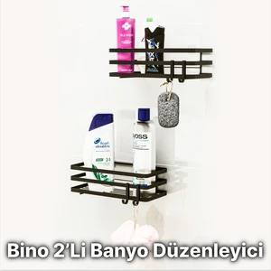 Banyo Düzenleyici Şampuanlık Sabunluk 2 Li Set Lamalı Yapışkanlı 4 Askılı Duş Rafı Organizer
