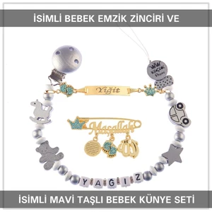 Sahi Aksesuar Isimli Bebek Emzik Zinciri ve Isimli Bebek Künye Seti BEZYI745