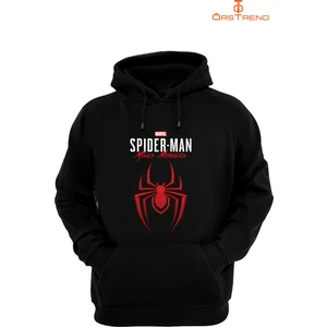 Ors Trend Spiderman Miles Morales Baskılı 3 Iplik Unisex Siyah Kapişonlu Sweatshirt