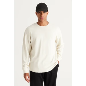 Altınyıldız Classics Erkek Bej Loose Fit Içi Polarlı 3 Iplik Bisiklet Yaka Jakarlı Sweatshirt